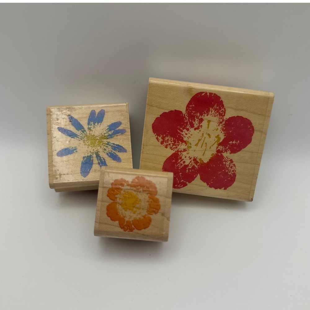 Rubber Stampede Wood Mount Stamp Lot Azalea Daisy Cosmos Blossoms Flowers New